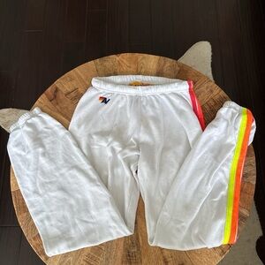White Track Pants with Neon Side pockets Stripes Rare aviator nation
